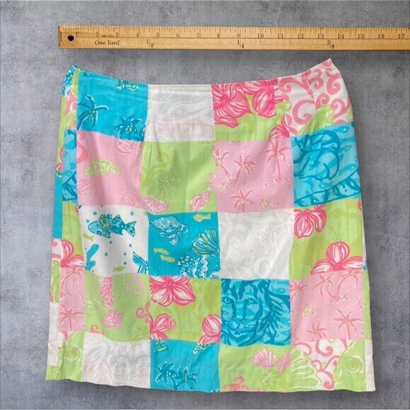 Lilly Pulitzer Patchwork Mini Skirt Women 2 Pink Blue Floral Boho Coastal Beach - Picture 5 of 7